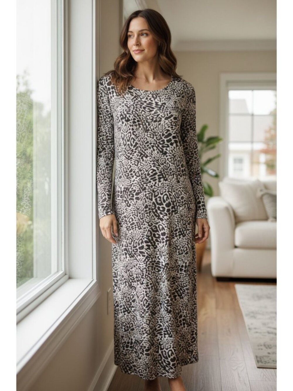 Vince Camuto long sleeve multi color maxi animal print Women's size L